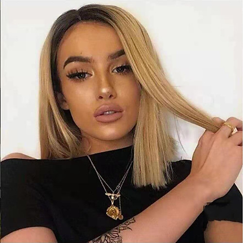 

Human Hair Lace Front Wig Bob Free Part style Peruvian Hair Silky Straight Multi-color Wig 130% Density Classic Women Fashion Women's Short Medium Length Human Hair Lace Wig Clytie