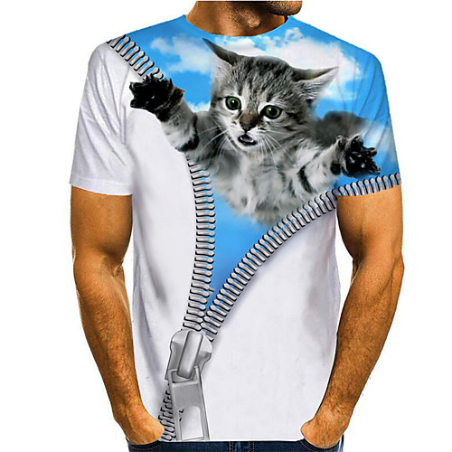 

Men's T shirt 3D Print Graphic 3D Animal Print Short Sleeve Casual Tops Cartoon Classic Blue