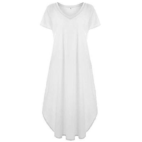 

women's solid short sleeve loose split maxi dress white,xl/uk16
