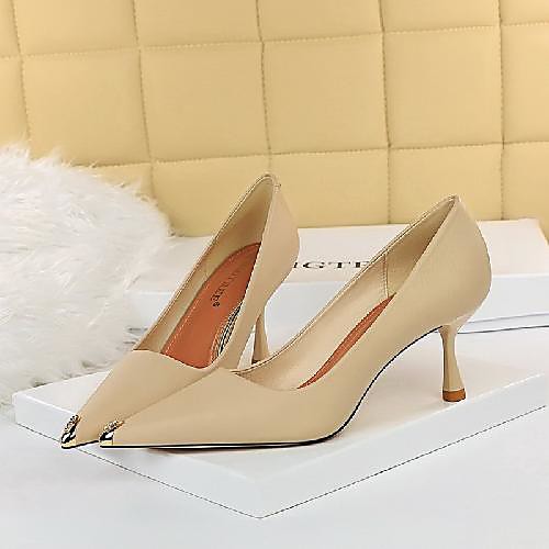 

Women's Heels Stiletto Heel Pointed Toe Daily PU Synthetics Almond Black