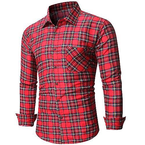 

Men's Shirt Other Prints Plaid Print Long Sleeve Daily Tops Simple Basic Red