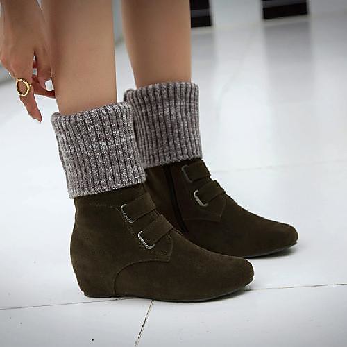 

Women's Boots Wedge Heel Round Toe Classic Daily Walking Shoes Nubuck Buckle Solid Colored Black Army Green / Mid-Calf Boots
