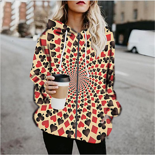 

Women's Print Print Fall & Winter Hoodied Jacket Regular Sports Long Sleeve Cotton Blend Coat Tops Orange