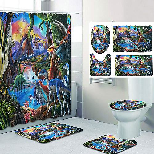 

Bathroom Shower Curtain & Mat Set Classic Polyester New Design