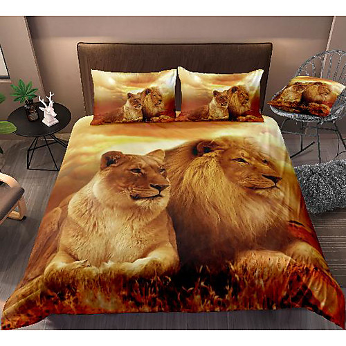 

3d lion print 3-piece duvet cover set hotel bedding sets comforter cover with soft lightweight microfiber, include 1 duvet cover, 2 pillowcases for double/queen/king(1 pillowcase for twin/single)