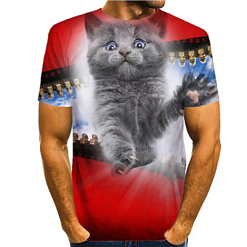

Men's T shirt 3D Print Graphic 3D Animal Print Short Sleeve Casual Tops Cartoon Classic Red