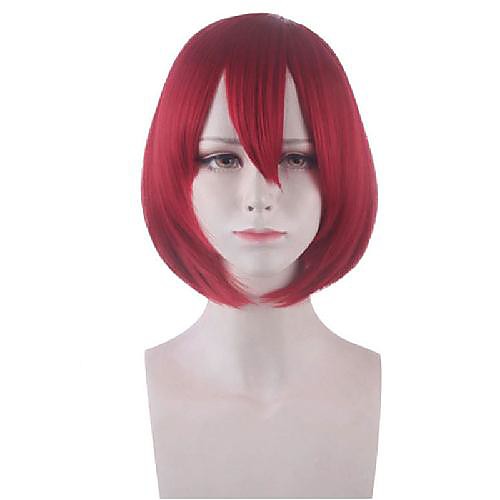 

Cosplay Wig Yumeno Secret Child Dangan Ronpa Straight With Bangs Wig Short Red Synthetic Hair 14 inch Women's Anime Cosplay Easy to Carry Red