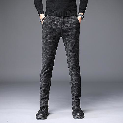 

Black / Gray Checkered Standard Fit Spandex / Polyester Suit - Notch No Buttons