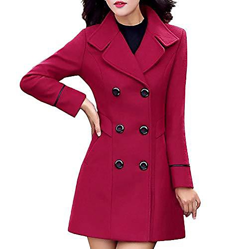 

women's fashion faux fur lapel double-breasted thick wool trench coat jacket red