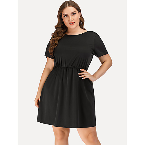 

Women's Plus Size Dresses A Line Dress Short Mini Dress Short Sleeve Solid Color Vintage Summer / Slim