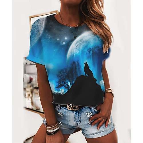 

Women's T shirt 3D Print Round Neck Tops Basic Basic Top Rainbow