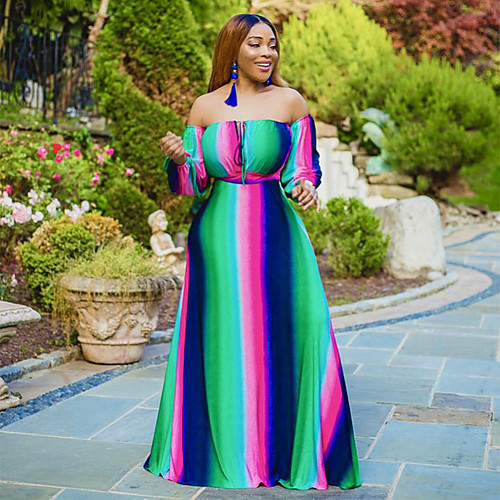 

Women's Plus Size Color Block Backless Patchwork Sexy Long Sleeve Spring & Fall Maxi long Dress Swing Dress