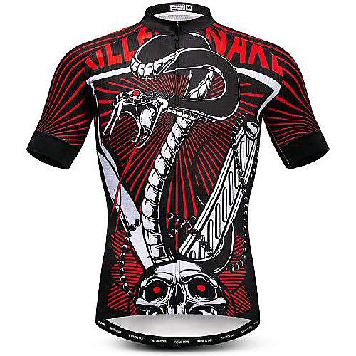 

21Grams Men's Short Sleeve Cycling Jersey Red Skull Snake Bike Jersey Mountain Bike MTB Road Bike Cycling Breathable Quick Dry Sports Clothing Apparel / Athletic
