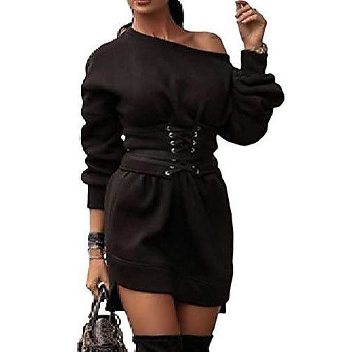 

ladies long sleeve knitted dress sweater dress shift dress casual dress boot dress casual knitted sweater for autumn and winter black 38