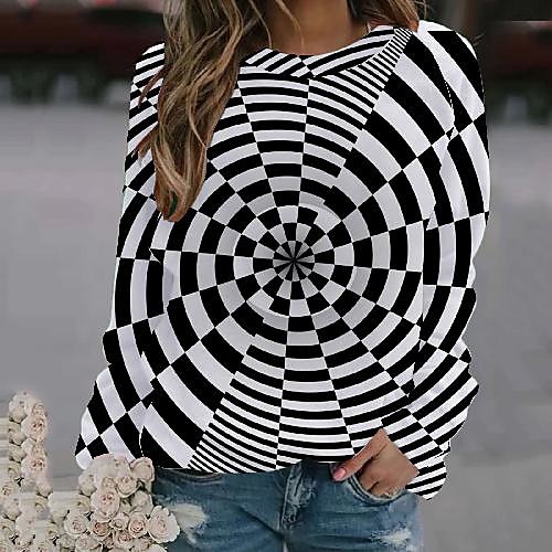 

Women's Pullover Sweatshirt Optical Illusion Print Party Daily Active Party Hoodies Sweatshirts Loose Black