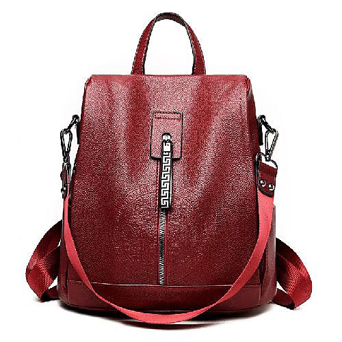 

Women's Leather School Bag Rucksack Commuter Backpack Large Capacity Waterproof Zipper Solid Color Daily Backpack Black Blue Red Gray