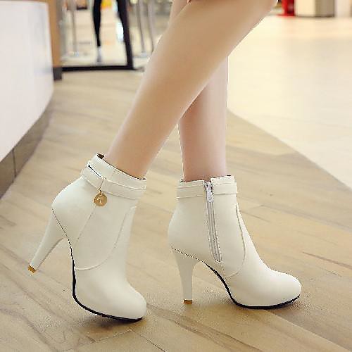 

Women's Boots Cone Heel Round Toe Mid Calf Boots Classic British Preppy Daily Office & Career PU Solid Colored White Black / Mid-Calf Boots