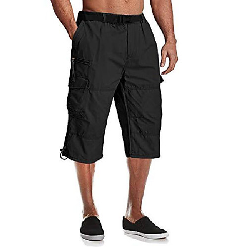 

men's summer shorts breathable cargo pants 3/4 casual army shorts cotton for men climbing shorts hunting pants outdoor capri pants for hiking, fishing black 34