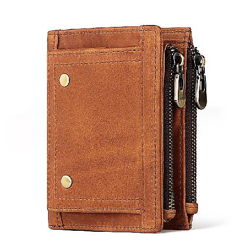 

Men's Bags Nappa Leather Cowhide Wallet Rivet Zipper Solid Colored Daily 2021 Dark Brown Black Khaki