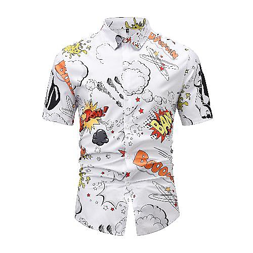 

Men's Shirt 3D Print Graphic 3D Letter Print Short Sleeve Casual Tops Cartoon Distressed White