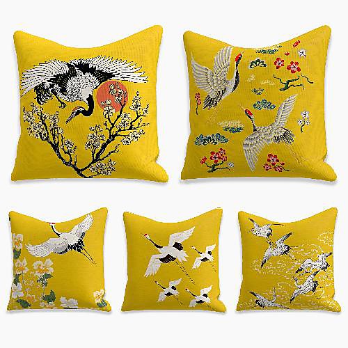 

5 pcs Linen Pillow Cover, Animal Simple Casual Square Polyester Traditional Classic