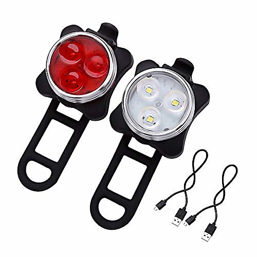 

bike light usb rechargeable bike light powerful waterproof front and bike taillight with 4 lighting options with 650mah lithium battery 2 usb cables and 4 straps (white red)