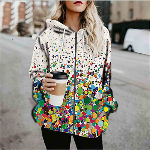 

Women's Print Print Fall & Winter Hoodied Jacket Regular Sports Long Sleeve Cotton Blend Coat Tops Green