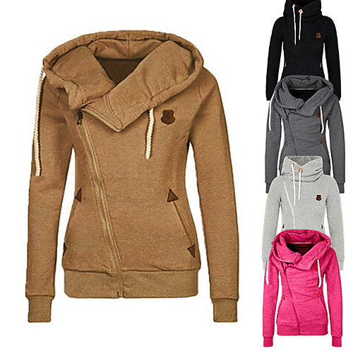 

Women's Hoodie Jacket Coat Black Zipper Solid Color Sport Athleisure Jacket Long Sleeve Comfortable Everyday Use Casual Daily / Winter