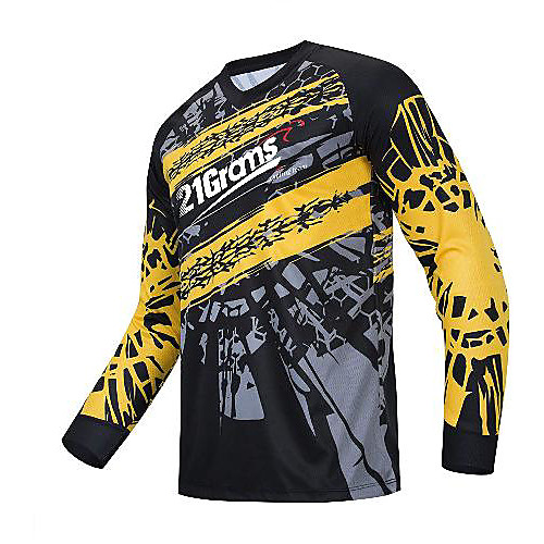 

21Grams Men's Long Sleeve Downhill Jersey Spandex Yellow Bike Jersey Top Mountain Bike MTB Road Bike Cycling UV Resistant Quick Dry Sports Clothing Apparel / Athletic