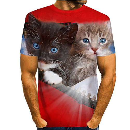 

Men's T shirt 3D Print Graphic 3D Animal Print Short Sleeve Casual Tops Cartoon Classic Red