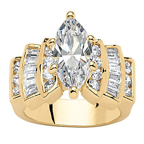 

14k yellow gold plated marquise cut cubic zirconia step top engagement ring size 5