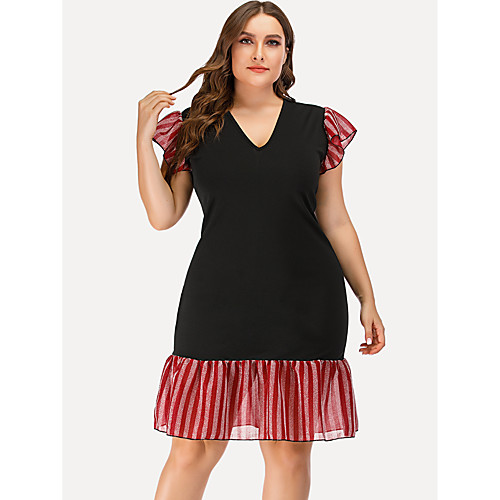 

Women's Plus Size Dresses Sheath Dress Knee Length Dress Short Sleeve Striped Print V Neck Vintage Summer / Maxi / Slim