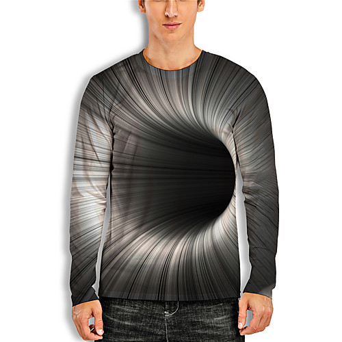 

Men's T shirt 3D Print Graphic 3D Print Long Sleeve Casual Tops Cartoon Classic Gray