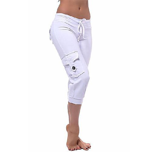 

Women's Casual / Sporty Chino Comfort Breathable Casual Weekend Tactical Cargo Pants Plain Calf-Length Multi Pocket High Waist Blue Wine Gray Green White