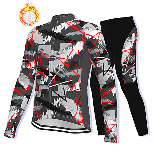 

21Grams Men's Long Sleeve Cycling Jacket with Pants Winter Fleece Spandex Grey Bike Fleece Lining Warm Sports Graphic Mountain Bike MTB Road Bike Cycling Clothing Apparel / Stretchy / Athleisure