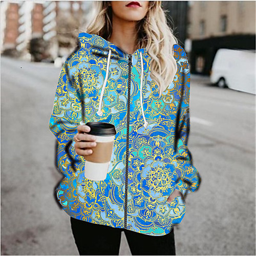 

Women's Print Print Fall & Winter Hoodied Jacket Regular Sports Long Sleeve Cotton Blend Coat Tops Green