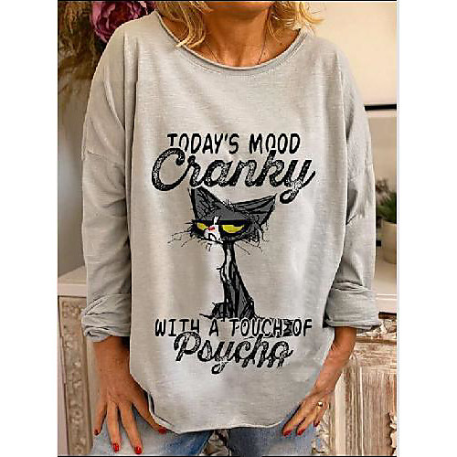 

Women's Plus Size Patchwork Print Letter Animal T shirt Large Size Round Neck Long Sleeve Tops Big Size