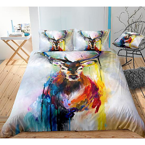 

art elk print 3-piece duvet cover set hotel bedding sets comforter cover with soft lightweight microfiber, include 1 duvet cover, 2 pillowcases for double/queen/king(1 pillowcase for twin/single)