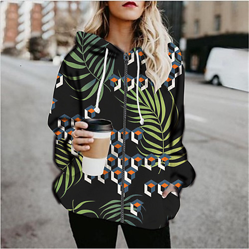 

Women's Print Print Fall & Winter Jacket Long Sports Long Sleeve Cotton Blend Coat Tops Black
