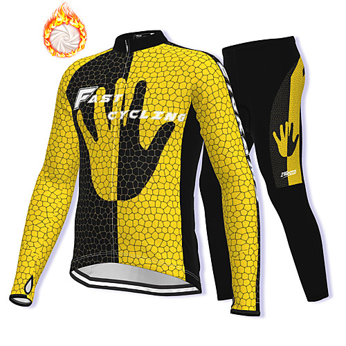 

21Grams Men's Long Sleeve Cycling Jacket with Pants Winter Fleece Spandex Black / Yellow Bike Fleece Lining Warm Sports Graphic Mountain Bike MTB Road Bike Cycling Clothing Apparel / Stretchy