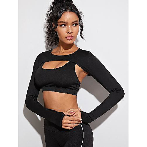 

Women's Long Sleeve Running Tank Top Thumbhole Tee Tshirt Top Athletic Athleisure Spandex Breathable Soft Sweat Out Yoga Gym Workout Running Training Exercise Sportswear Solid Colored Black Activewear