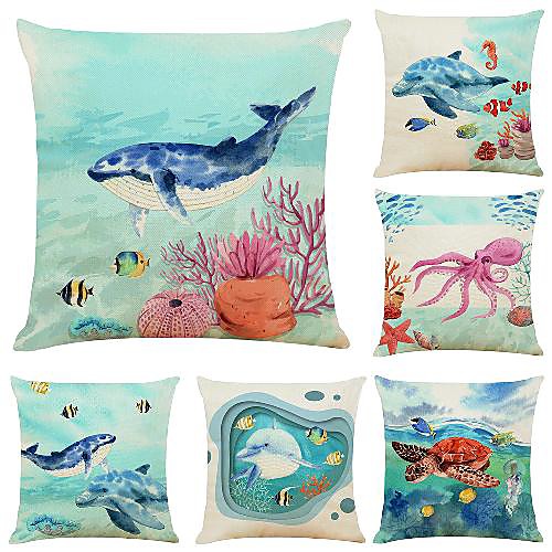 

6 pcs Linen Pillow Cover, Animal Simple Modern Square Zipper Traditional Classic