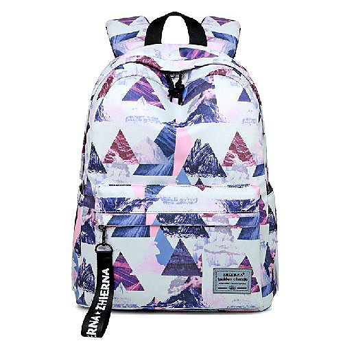 

Unisex Nylon School Bag Large Capacity Zipper Floral Print School Daily Backpack Black Blue Blushing Pink