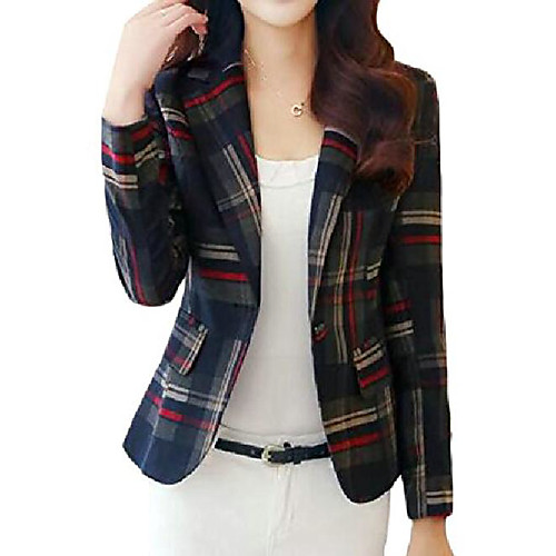 

women slim fit plaid one button casual work office ol vintage blazer jacket suit coat 1 m