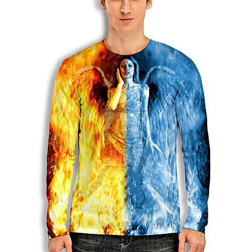 

Men's T shirt 3D Print Graphic 3D Print Long Sleeve Casual Tops Cartoon Classic Blue