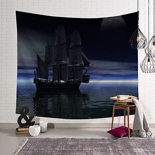 

wall tapestry art decor blanket curtain hanging home bedroom living room decoration pirate ship blue aurora polyester