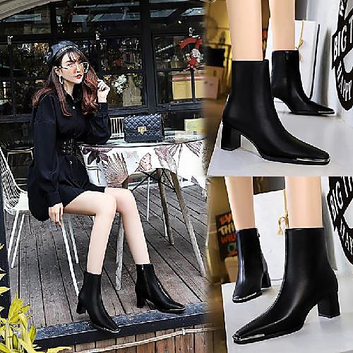 

Women's Boots Chunky Heel Square Toe Daily PU Synthetics Black
