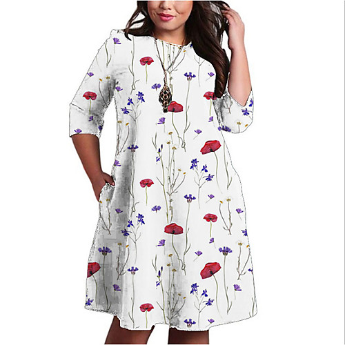 

Women's Plus Size Dresses Shift Dress Knee Length Dress 3/4 Length Sleeve Floral Print Casual Spring / Oversized / Holiday / Oversized