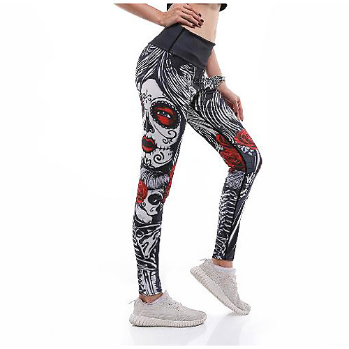 

Women's Basic Casual Comfort Daily Gym Leggings Pants Skull Ankle-Length Patchwork Print Dark Gray