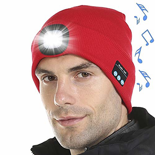 

upgraded bluetooth 5.0 beanie hat, musical knitted cap headphone with built-in stereo speakers & mic, unisex unique christmas tech gag gifts for men, women, teens (red)